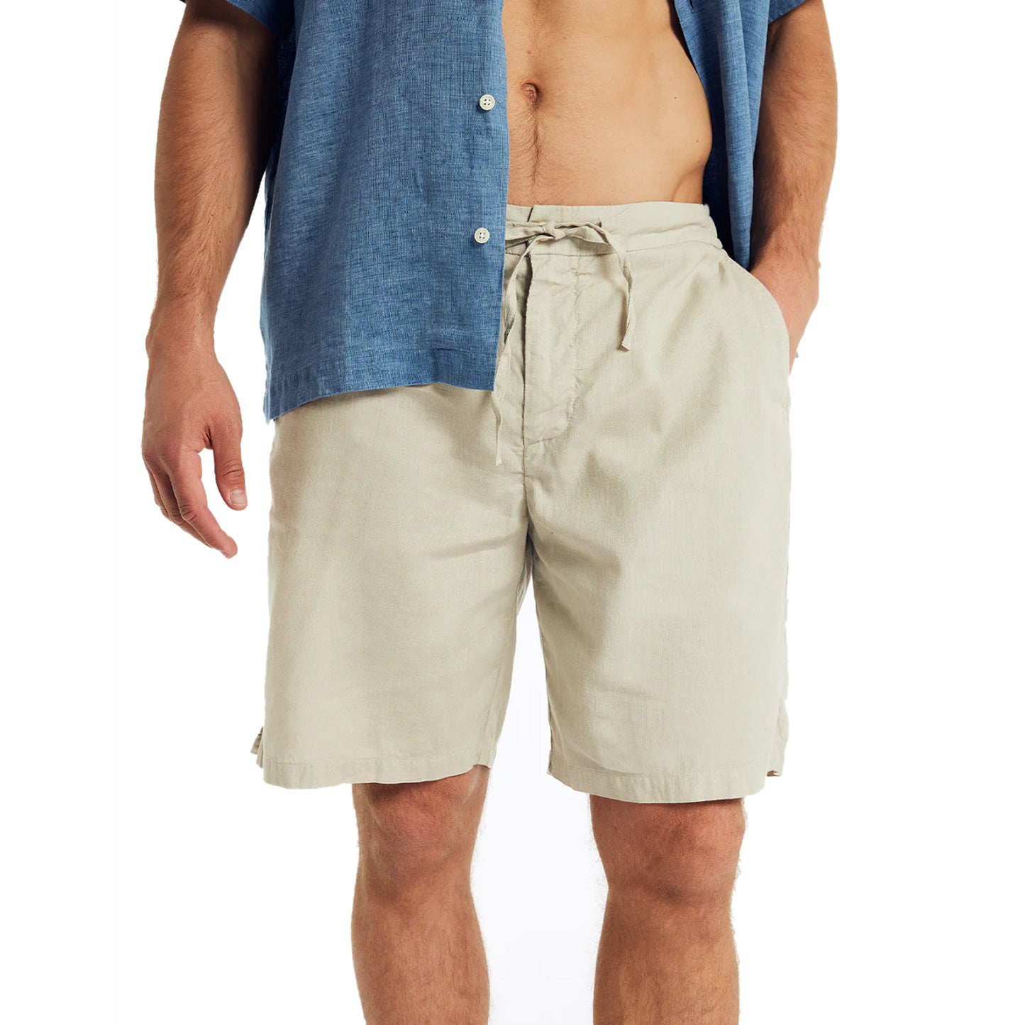 Load image into Gallery viewer, Men’s Sergio Linen Cotton Stretch Shorts - Pale Olive - Shorts
