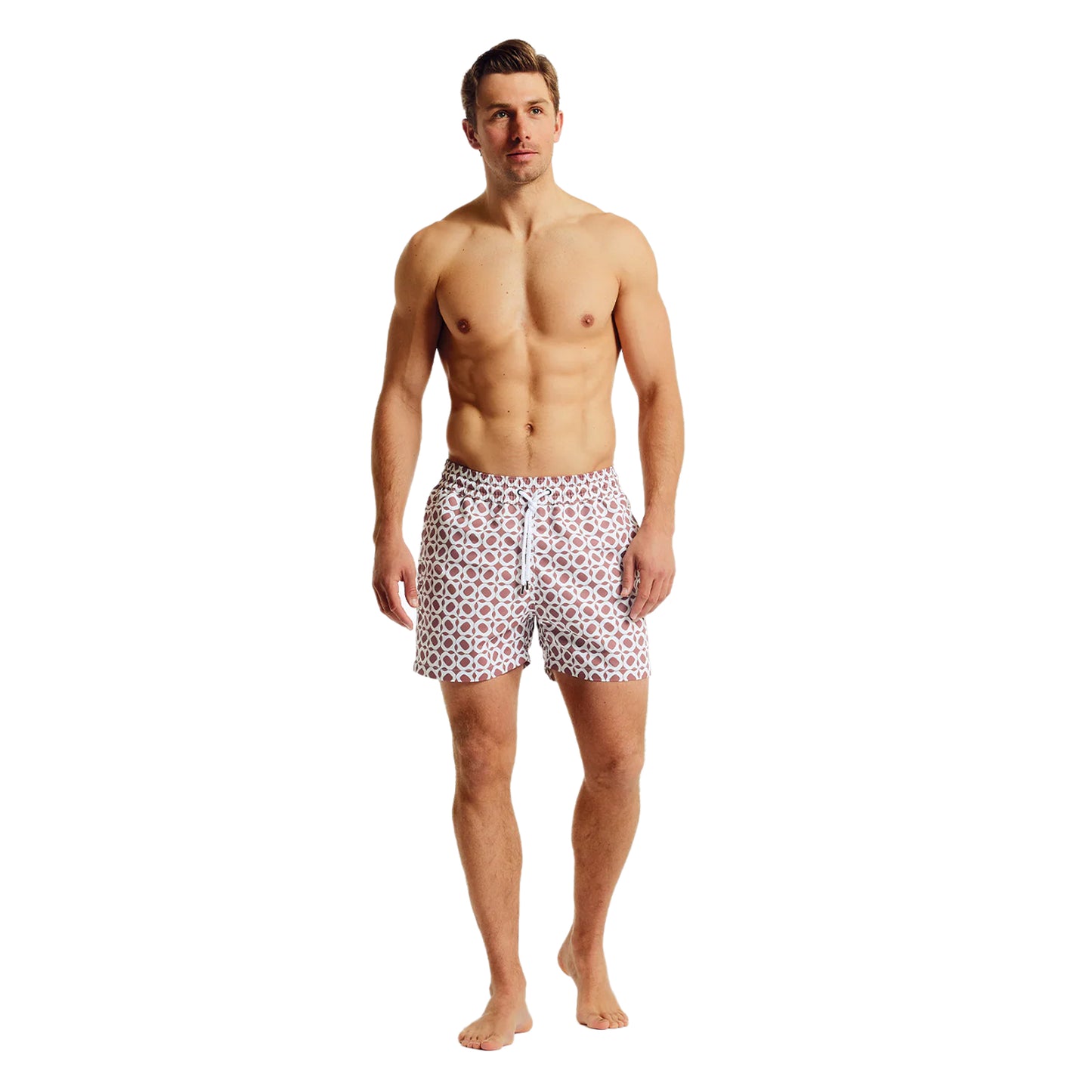 Load image into Gallery viewer, Men’s Swim Sport Shorts with Ipanema Weave Print - Mauve &amp;amp; Silver White - Swim Shorts
