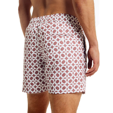 Men’s Swim Sport Shorts with Ipanema Weave Print - Mauve & Silver White - Swim Shorts