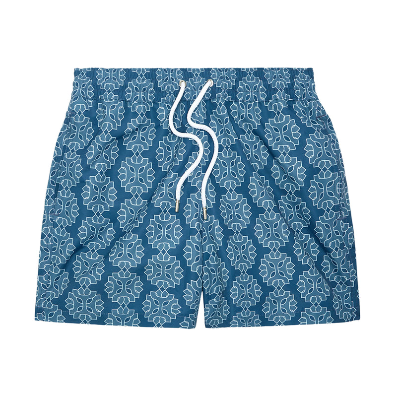 Men’s Sport Swim Shorts with Medalhao Print - Summer Night & Cloud Blue