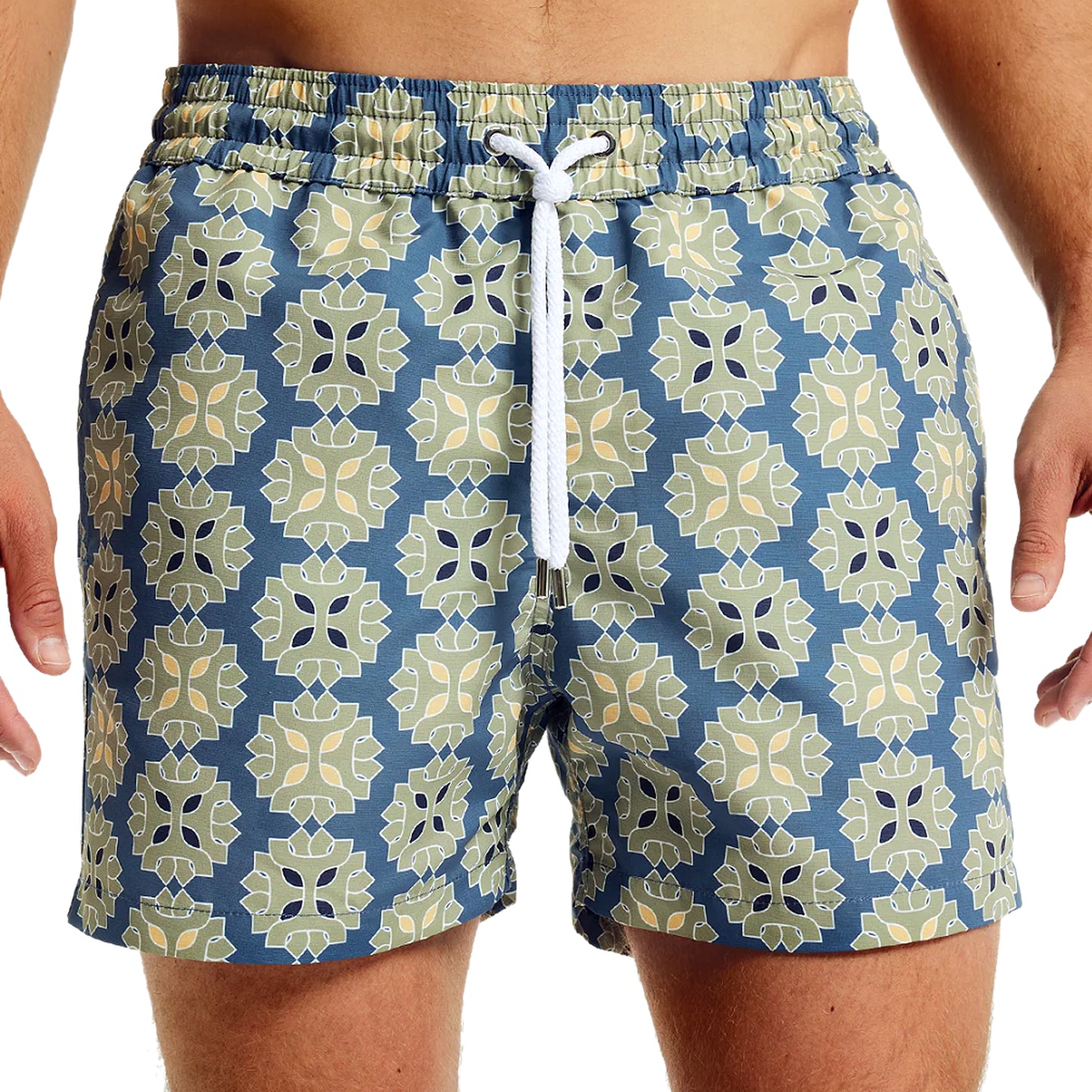 Load image into Gallery viewer, Men’s Sport Swim Shorts with Medalhao Print - Summer Night &amp;amp; Jungle Green - Swim Shorts
