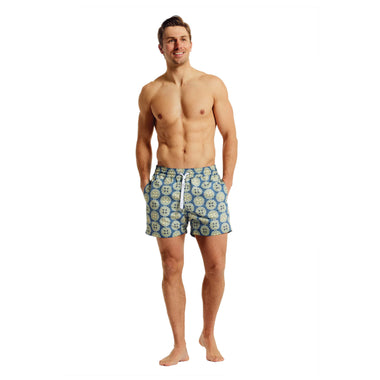 Men’s Sport Swim Shorts with Medalhao Print - Summer Night & Jungle Green - Swim Shorts