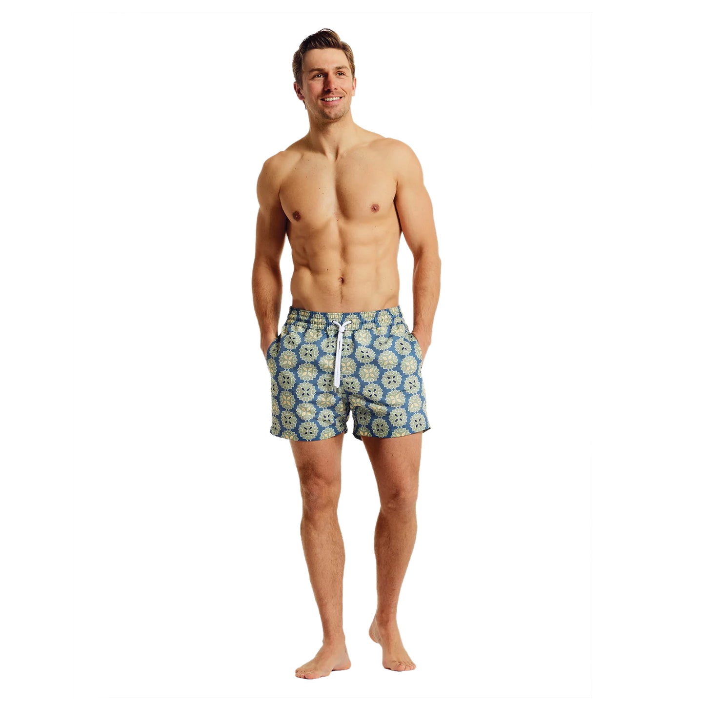 Load image into Gallery viewer, Men’s Sport Swim Shorts with Medalhao Print - Summer Night &amp;amp; Jungle Green - Swim Shorts
