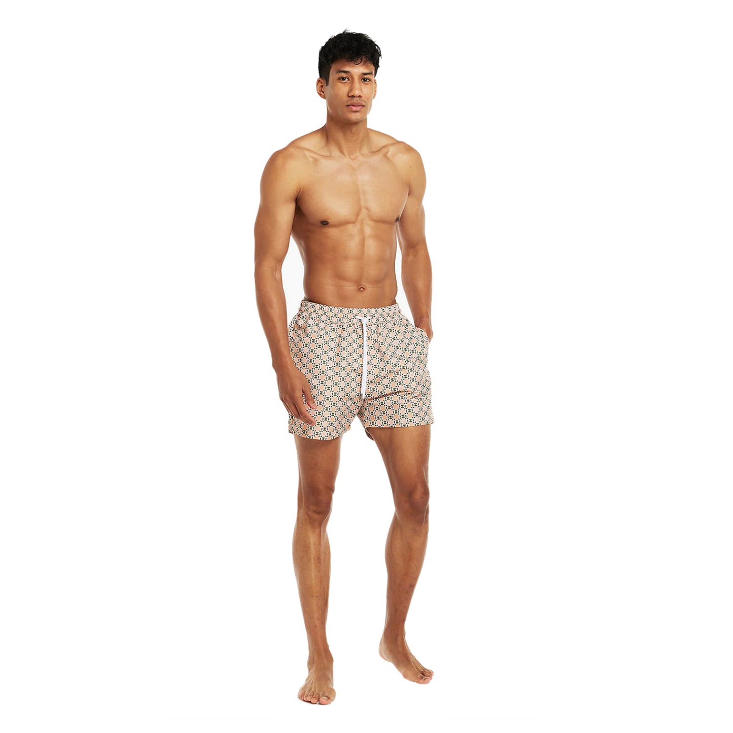 Load image into Gallery viewer, Sports Angra Deco Print Swim Short Pastel Orange And Vineyard Green - Swim Shorts
