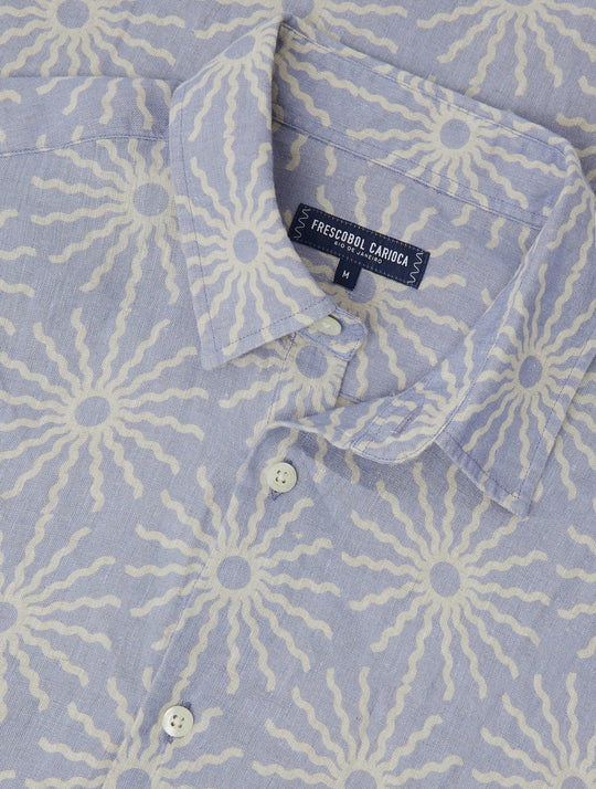 Castro Linen Copa Sol Printed Short Sleeve Shirt Chambray Blue - Short Sleeve Shirt