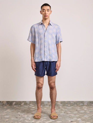Castro Linen Copa Sol Printed Short Sleeve Shirt Chambray Blue - Short Sleeve Shirt