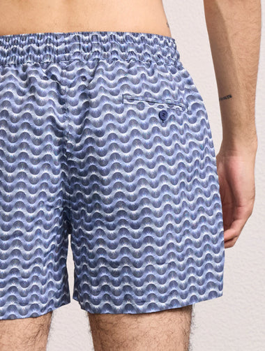 Rio Swim Short Copa Raio Do Sol Print Chambray & Charcoal Blue - Short