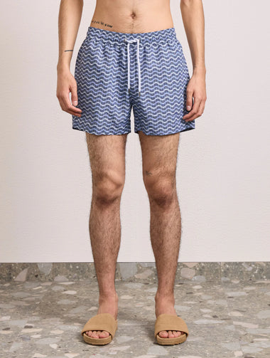 Rio Swim Short Copa Raio Do Sol Print Chambray & Charcoal Blue - Short