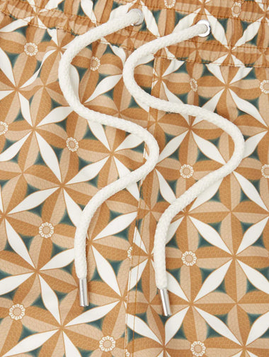 Rio Swim Short Teto Print Almond and Ivory