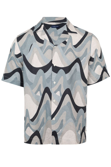Roberto Linen Shirt Montahna Print Coastal Blue