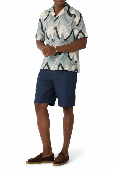 Roberto Linen Shirt Montahna Print Coastal Blue