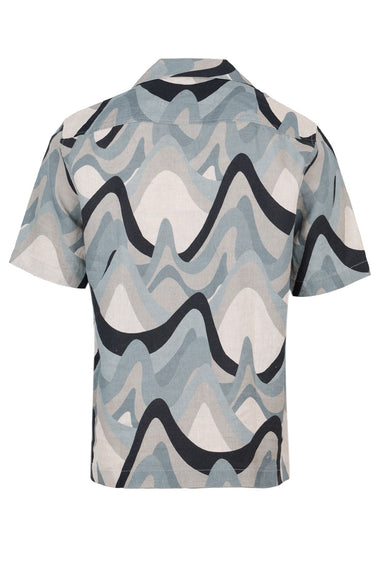 Roberto Linen Shirt Montahna Print Coastal Blue