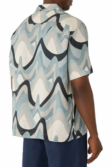 Roberto Linen Shirt Montahna Print Coastal Blue
