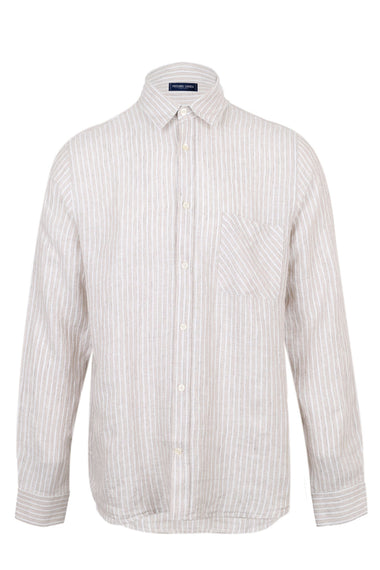 Telles Linen Striped Shirt Long Sleeve Khaki