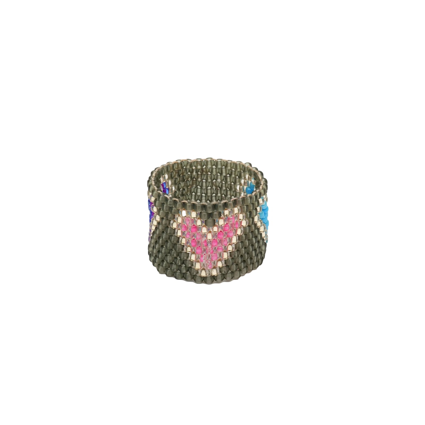 Load image into Gallery viewer, Glass Beads Grey With Multicolor Heart Ring
