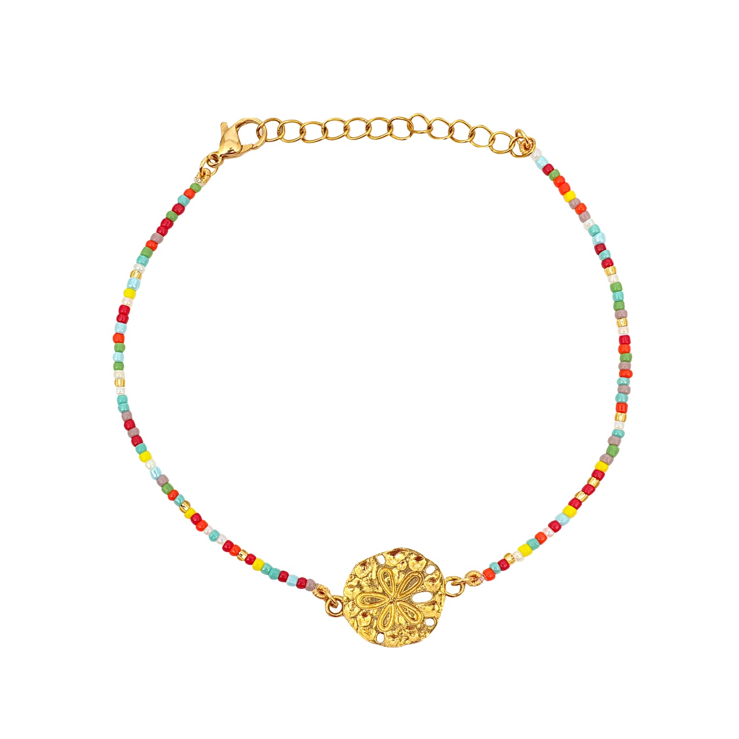 Glass Beads Multicolor/Round Charm Anklet