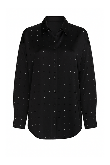 Crystal Studded Satin Shirt Black