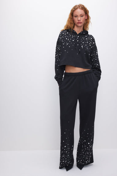 Crystal Wide Leg Sweatpant Black - Bottoms