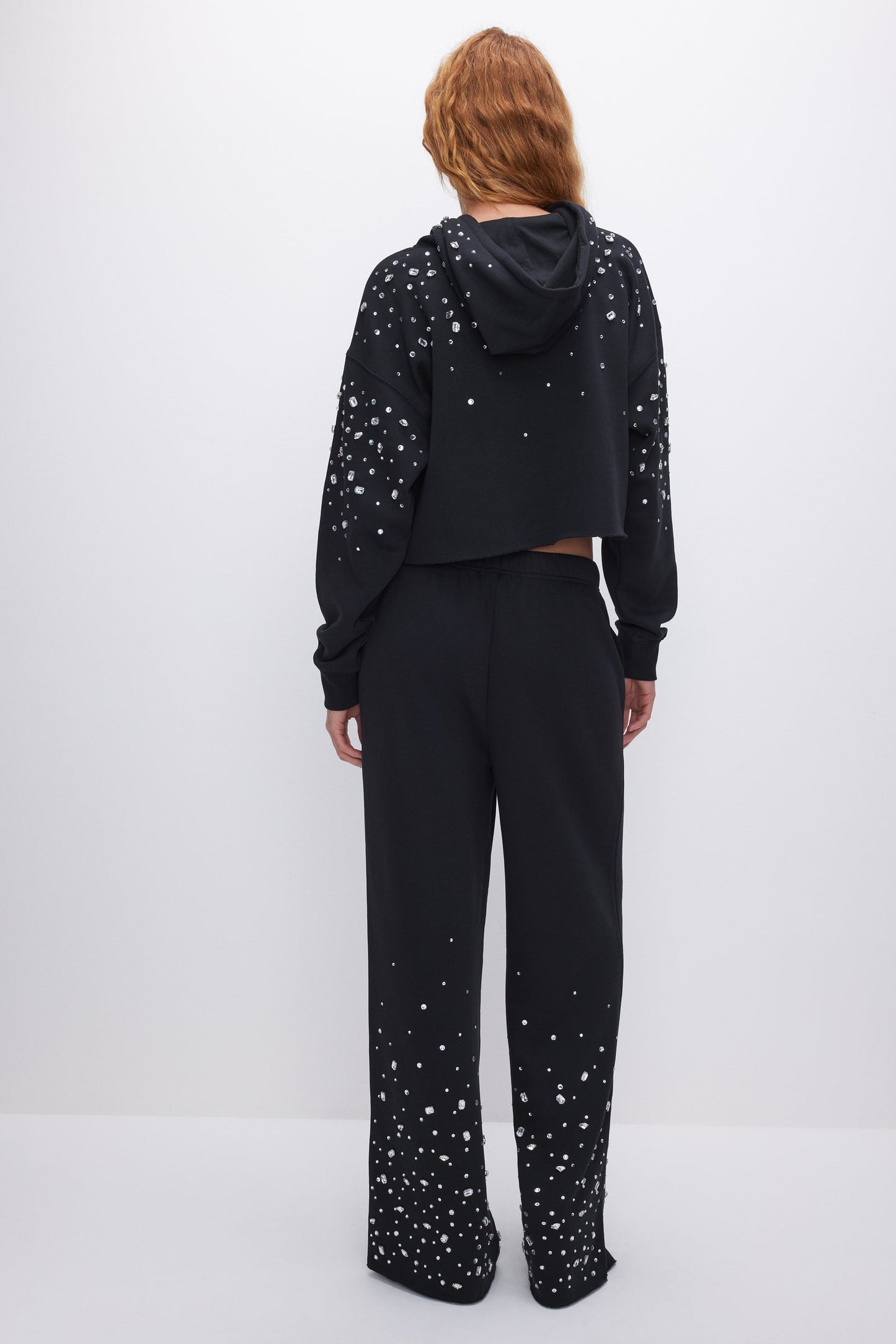 Load image into Gallery viewer, Crystal Wide Leg Sweatpant Black - Bottoms
