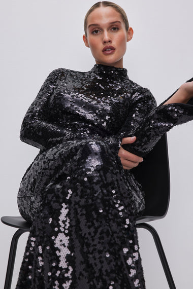 Sequin Funnel Maxi Dress Black - Dress