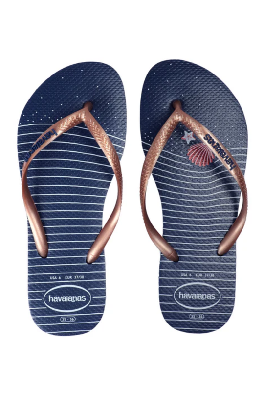 Havaianas Women Slim Nautical Navy Blue Rose Gold