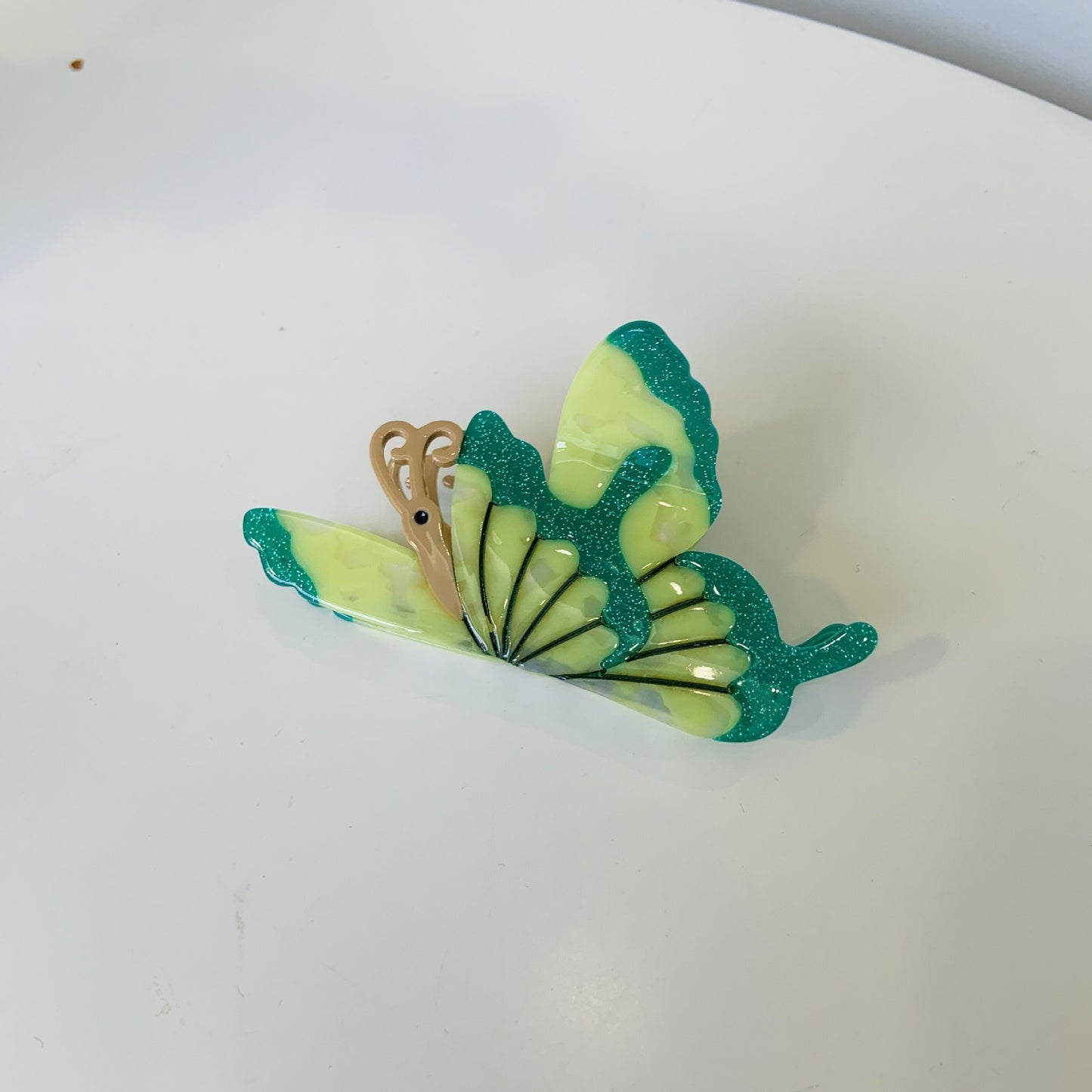 Load image into Gallery viewer, Glitter Butterfly Hair Claw Clip Lime Green and Teal Sparkle
