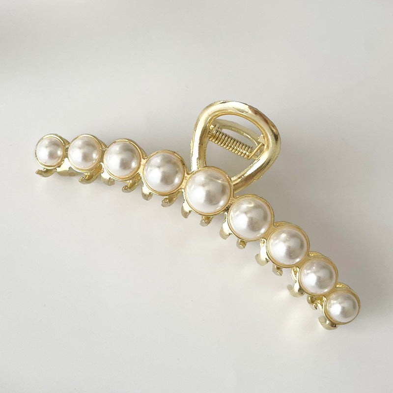 Load image into Gallery viewer, Gold Pearl Hair Claw Clip
