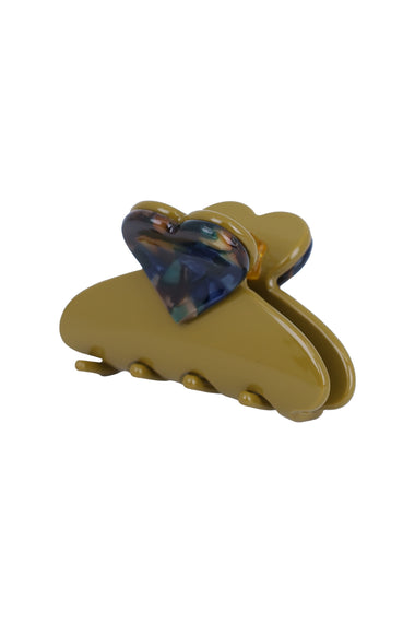 Heart Accent Matte Hair Claw Clip Green