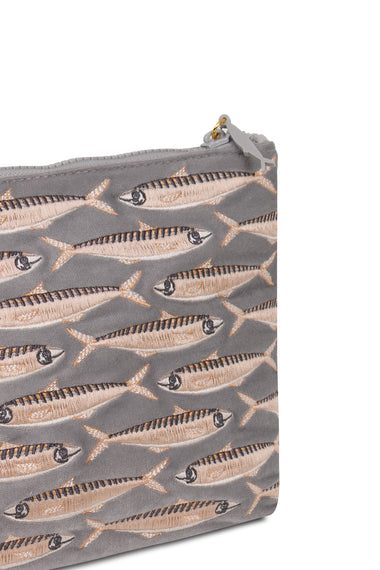 Sardines Embroidered Wet Bikini Pouch Grey