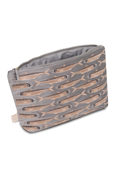 Sardines Embroidered Wet Bikini Pouch Grey