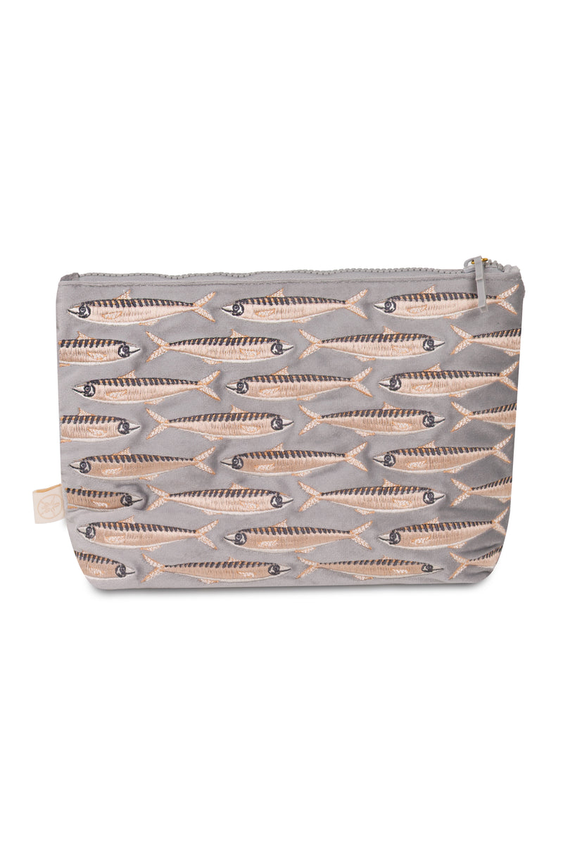 Sardines Embroidered Wet Bikini Pouch Grey