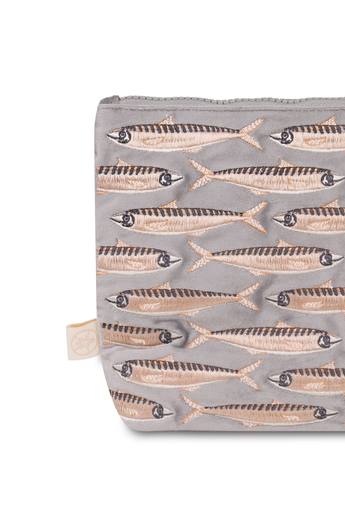 Load image into Gallery viewer, Sardines Embroidered Wet Bikini Pouch Grey
