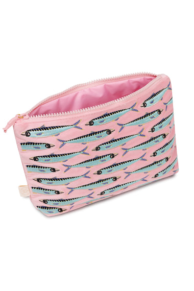 Sardines Embroidered Wet Bikini Pouch Pink