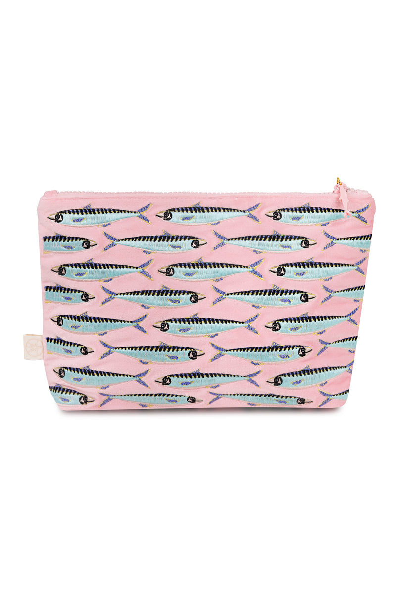 Sardines Embroidered Wet Bikini Pouch Pink