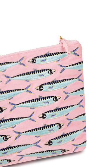 Sardines Embroidered Wet Bikini Pouch Pink