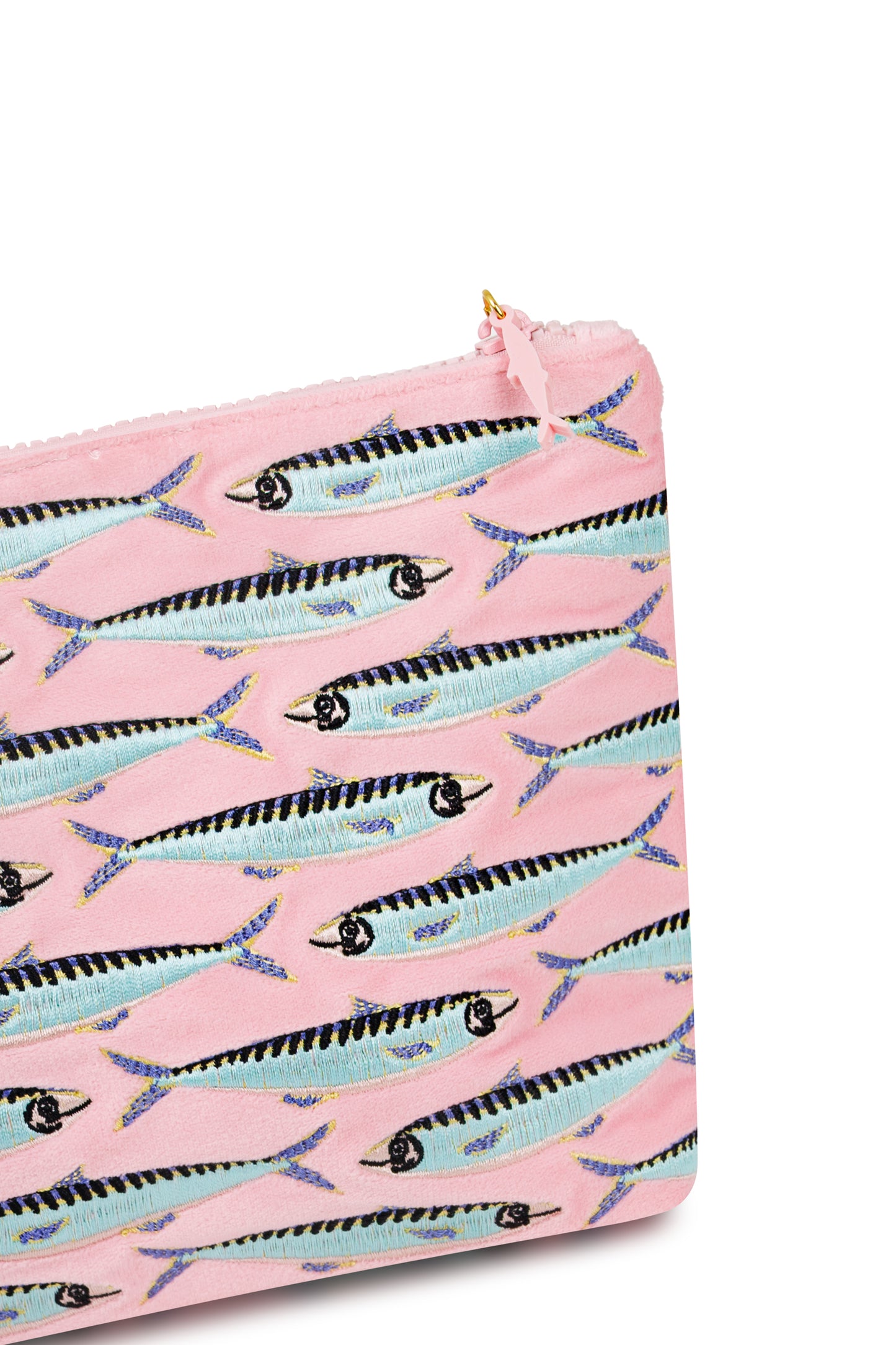 Load image into Gallery viewer, Sardines Embroidered Wet Bikini Pouch Pink

