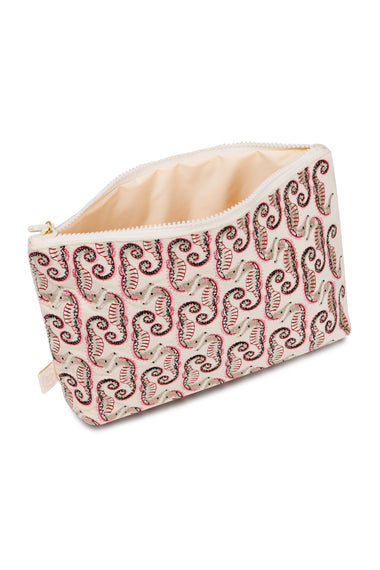 Seahorse Embroidered Wet Bikini Pouch Cream