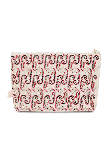 Seahorse Embroidered Wet Bikini Pouch Cream