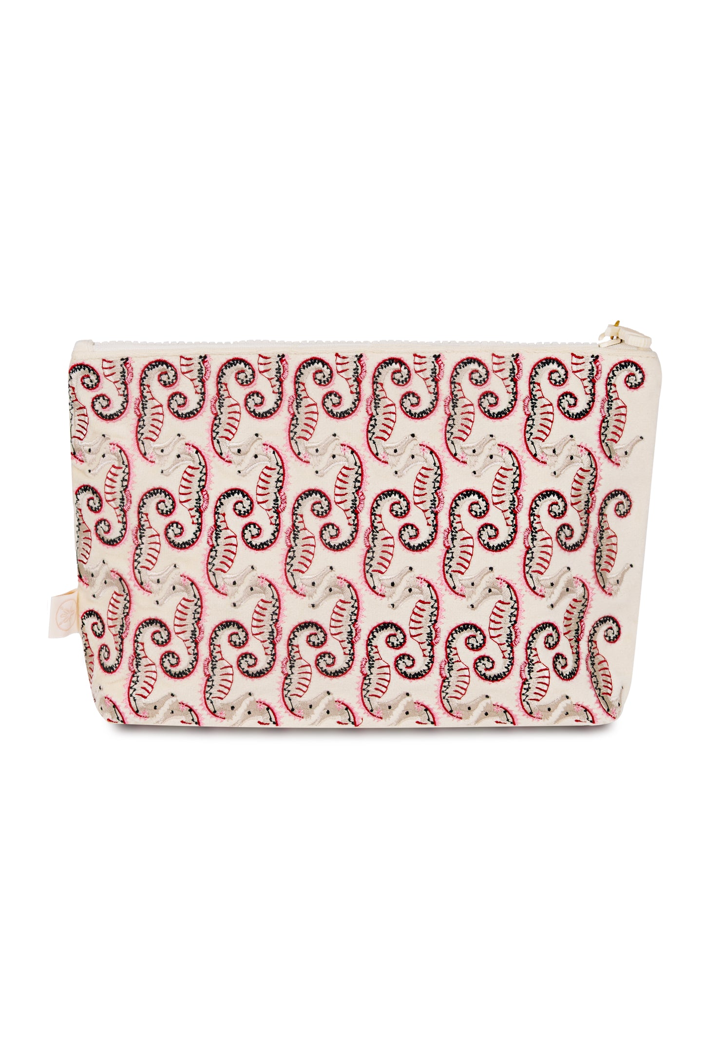 Load image into Gallery viewer, Seahorse Embroidered Wet Bikini Pouch Cream
