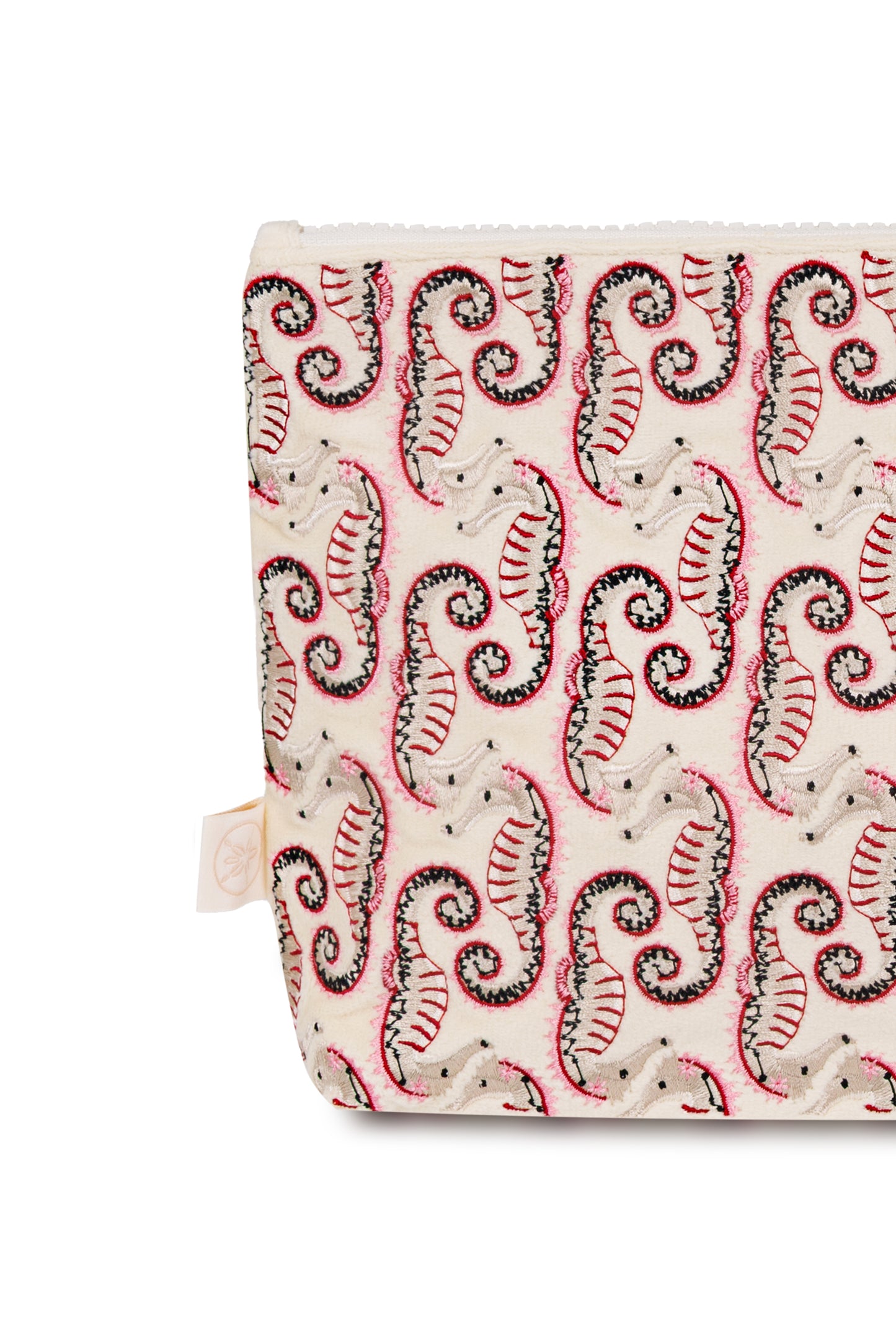Load image into Gallery viewer, Seahorse Embroidered Wet Bikini Pouch Cream
