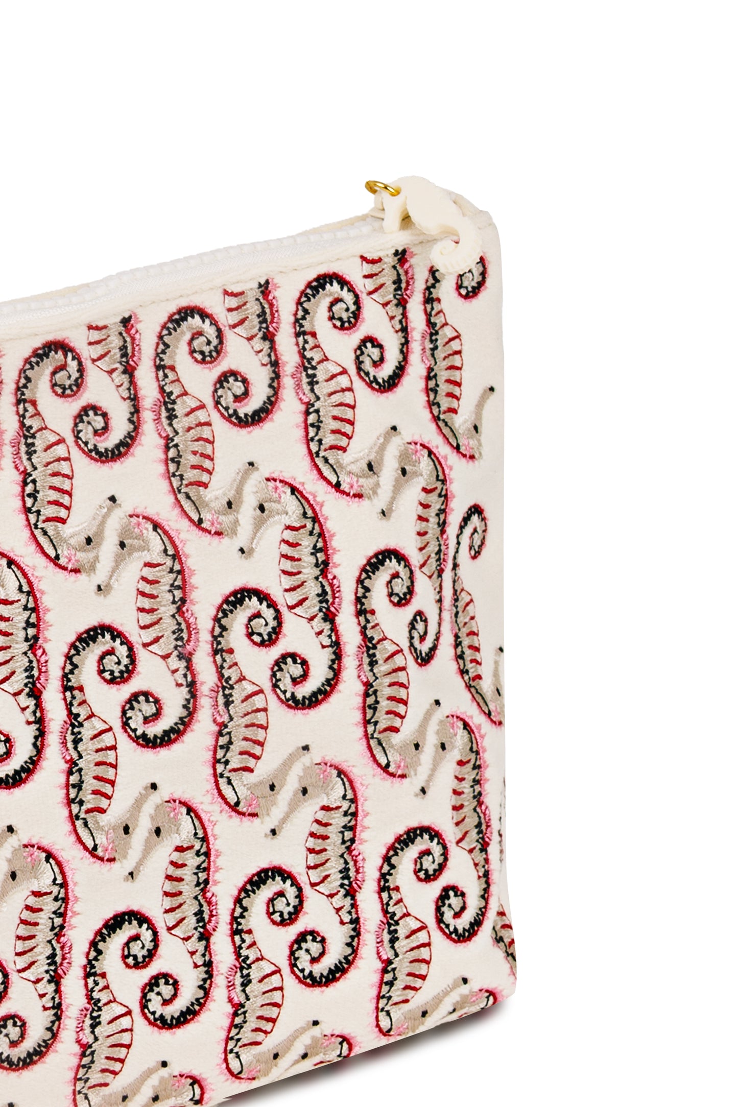 Load image into Gallery viewer, Seahorse Embroidered Wet Bikini Pouch Cream
