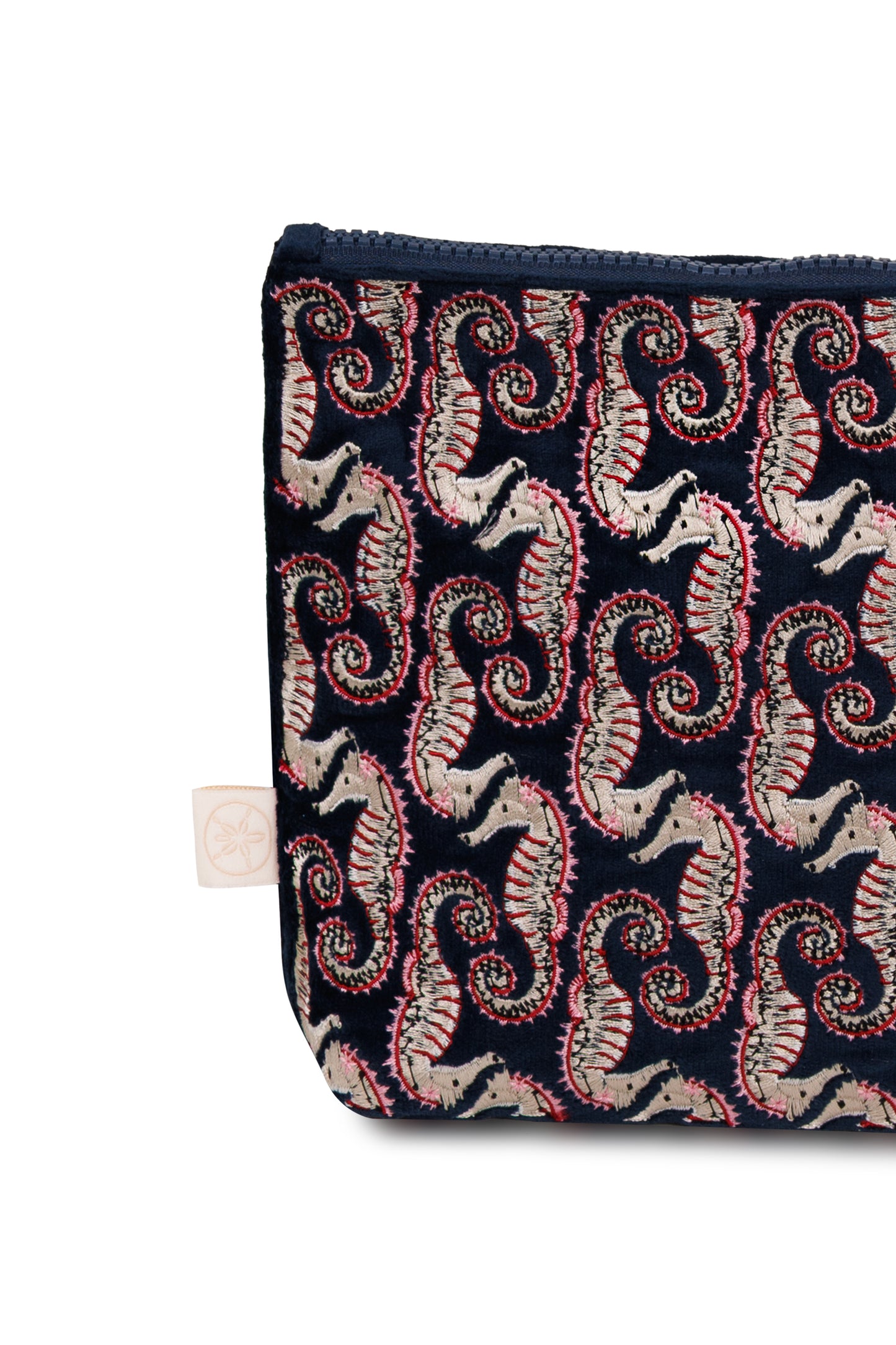 Load image into Gallery viewer, Seahorse Embroidered Wet Bikini Pouch Navy
