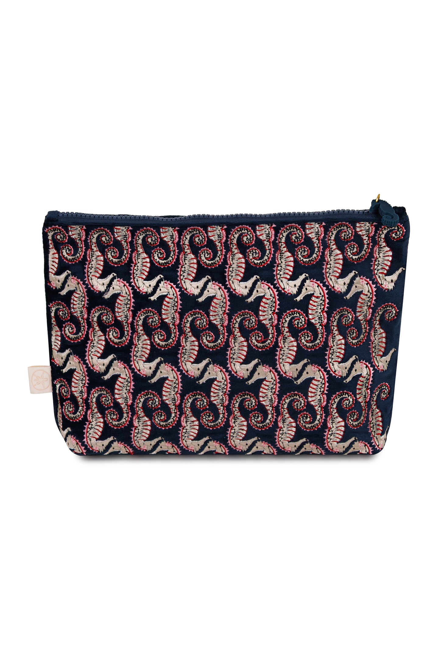 Load image into Gallery viewer, Seahorse Embroidered Wet Bikini Pouch Navy
