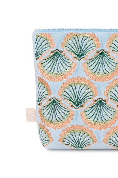 Seashell Embroidered Wet Bikini Pouch Blue