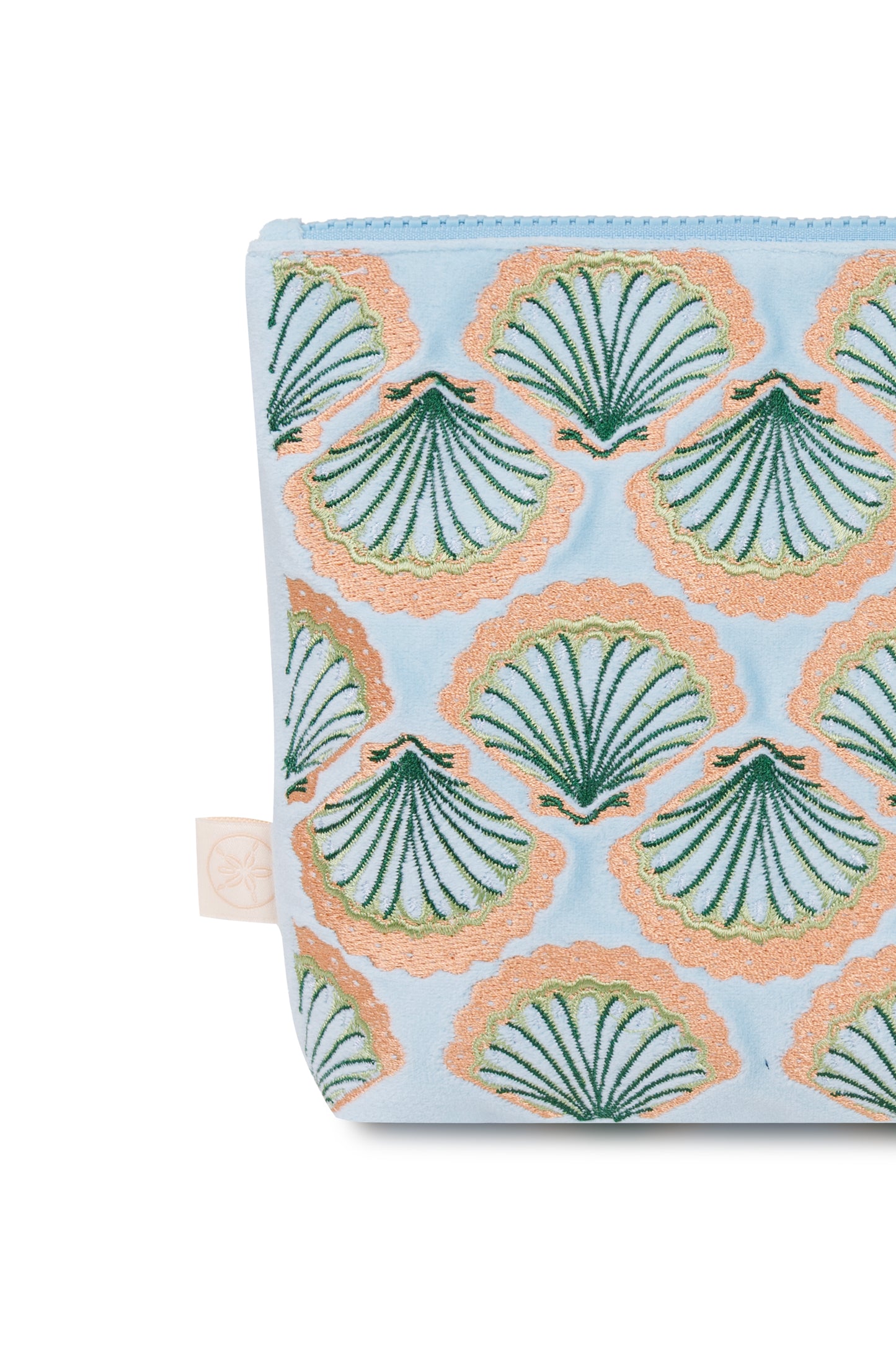 Load image into Gallery viewer, Seashell Embroidered Wet Bikini Pouch Blue
