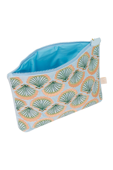 Seashell Embroidered Wet Bikini Pouch Blue