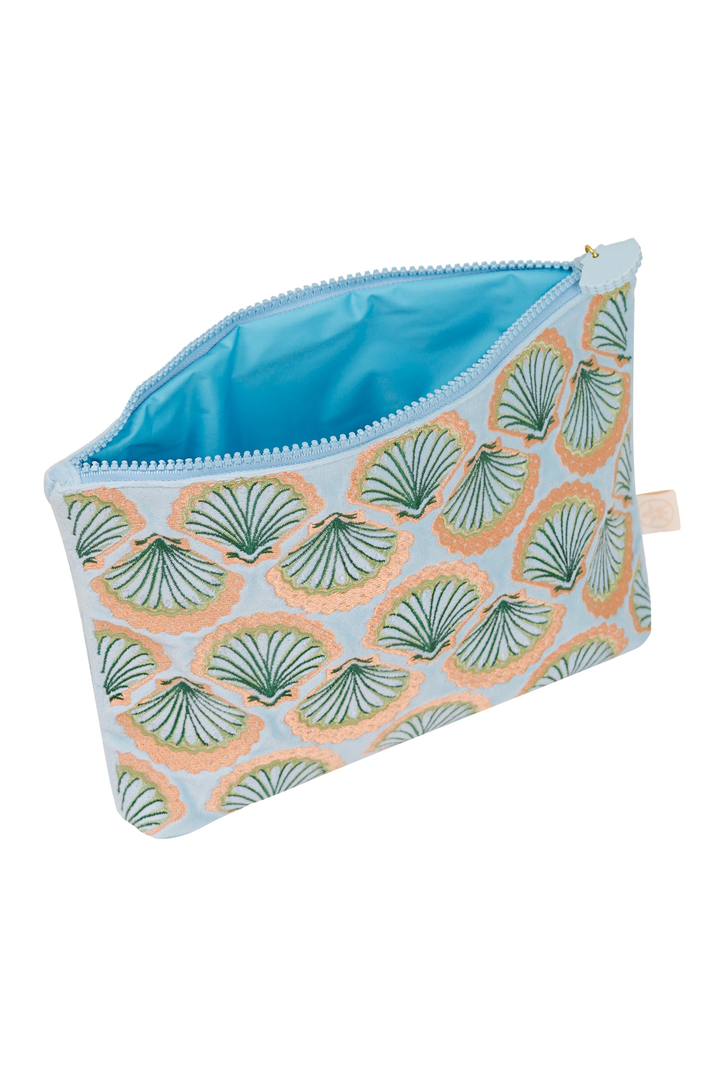 Load image into Gallery viewer, Seashell Embroidered Wet Bikini Pouch Blue
