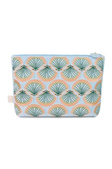 Seashell Embroidered Wet Bikini Pouch Blue