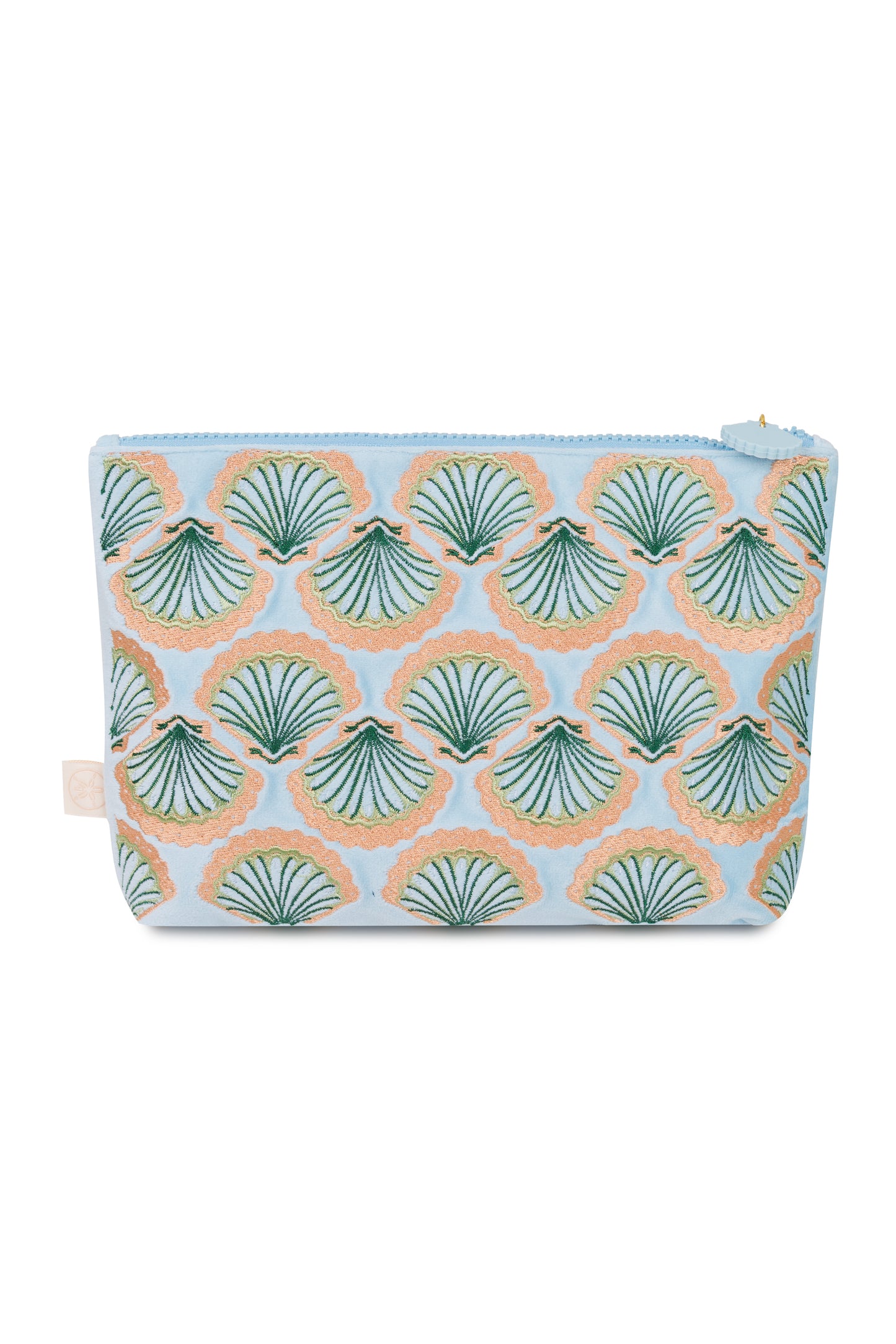 Load image into Gallery viewer, Seashell Embroidered Wet Bikini Pouch Blue

