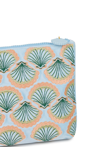 Seashell Embroidered Wet Bikini Pouch Blue